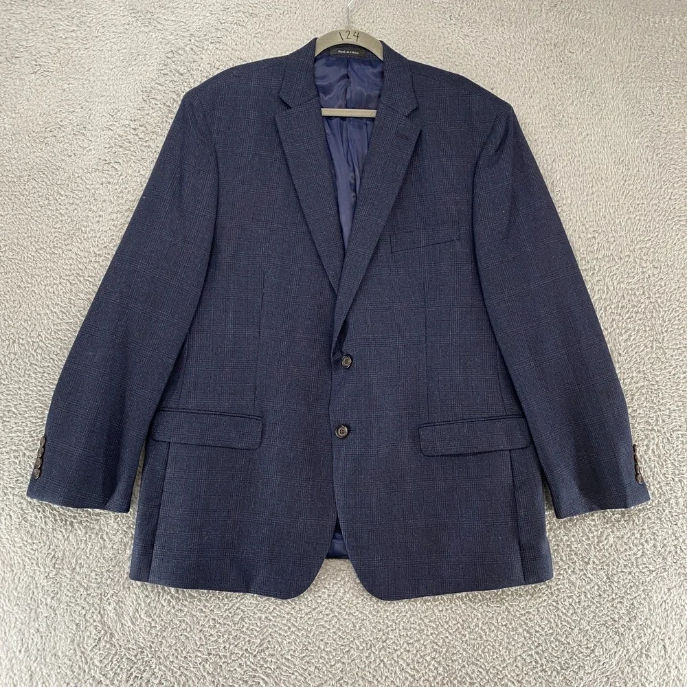 Lauren Ralph Lauren Blazer Mens 46 Jacket Sport Coat‎ 100% Wool Blue Glen Plaid